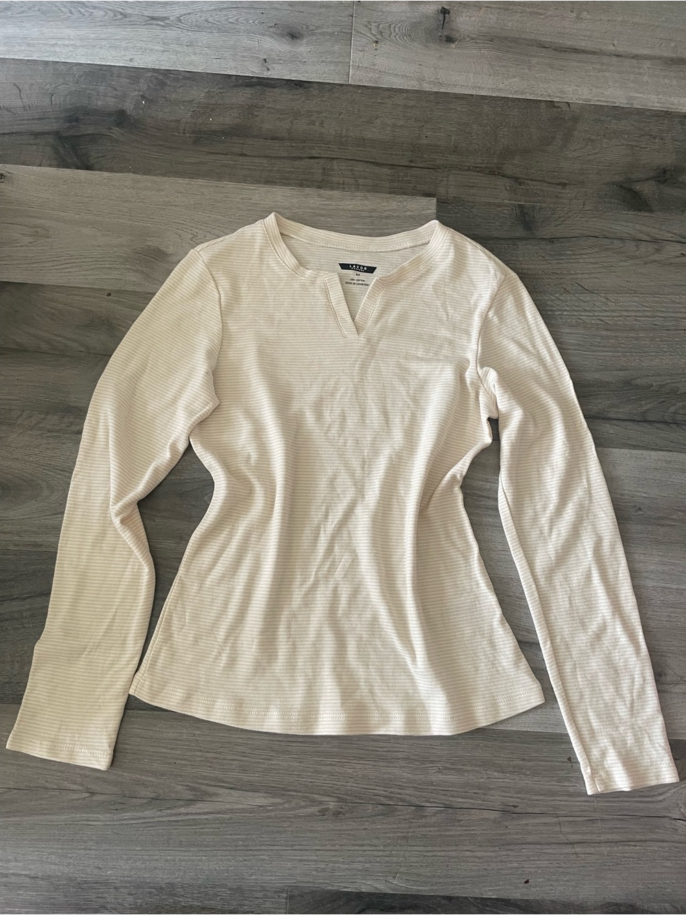Lavon Cream Long-Sleeve Notch Neck Tee